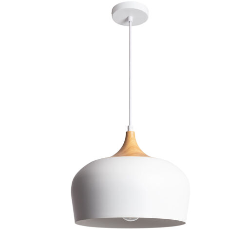 Ledkia – Suspension métal et bois Serena blanche – Ø320mm – Hauteur 1790mm – Pour ampoule E27 – Éclairage personnalisable LED