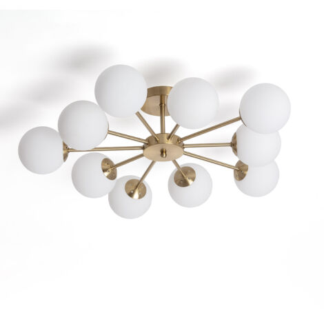 Ledkia – Plafonnier métal et verre Moonlight Brass 10 spots doré – Ampoules G9 – Lumière personnalisable – Design élégant pour espaces variés