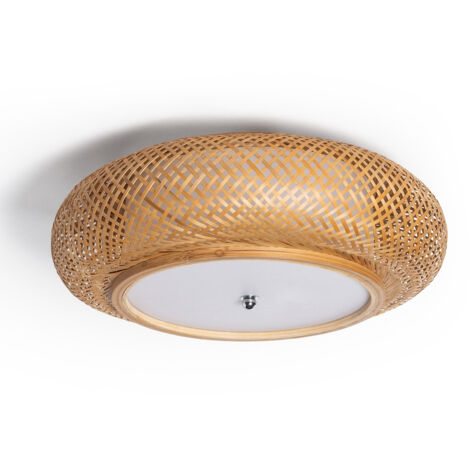 Ledkia – Plafonnier en bambou Sorolla naturel – Design arrondi fait main – Type E27 – Pour salons et chambres – Ambiance chaleureuse