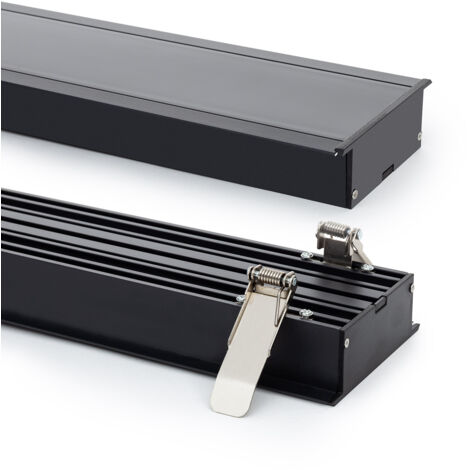 Profilé Aluminium Encastré XL pour Rubans LED jusqu'à 60mm avec Capot Continu Noir 2 m Noir translucide