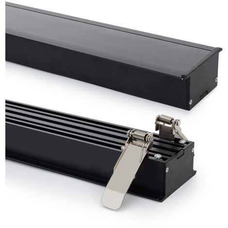 Profilé Aluminium Encastré XL pour Rubans LED jusqu'à 40mm avec Capot Continu Noir 2 m Noir translucide