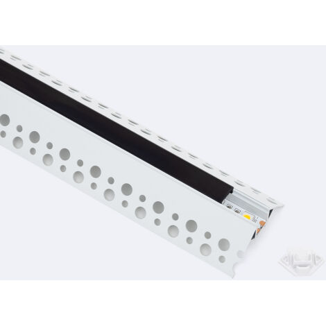 Profilé Aluminium Pour Ruban LED Intégré Placo - 2 Mètres - Capot Continu Noir Translucide - Pour Rubans Jusqu'à 20 Mm