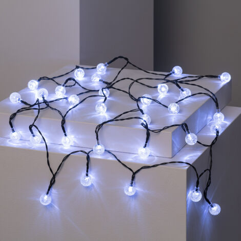 Ledkia – Guirlande solaire 30 boules 5m – Lumière blanche froide 5000K – 8 modes d'éclairage – Panneau solaire avec capteur de lumière (1/5)