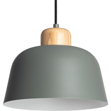 Ledkia – Suspension métal et bois Wawak vert céladon – Type d'ampoule E27 – Pour salles à manger, bureaux, restaurants – Finitions de qualité
