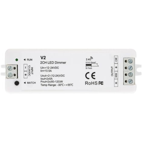 Contrôleur Variateur Ruban LED 12/24V DC CCT 2 canaux Compatible pour  Télécommande RF