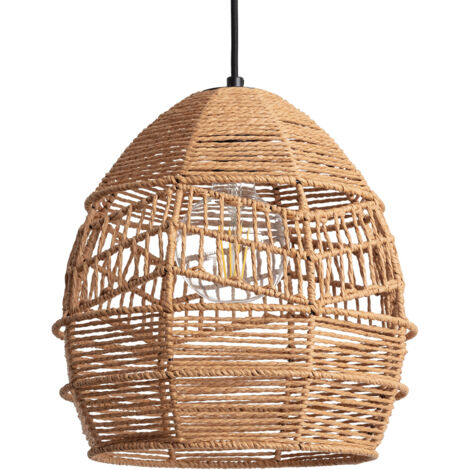 Ledkia – Suspension papier tressé naturel – Longueur réglable – Finition artisanale – Ampoule E27 non incluse – Pour éclairage personnalisé
