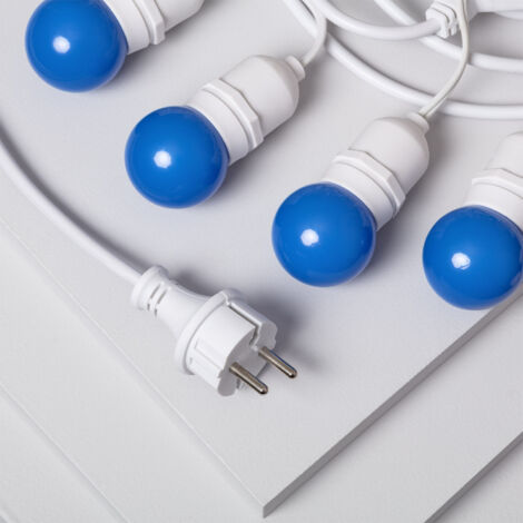 Kit Guirlande Waterproof 5.5m Blanche + 8 Ampoules LED E27 G45 3W de Couleurs Bleu (1/5)