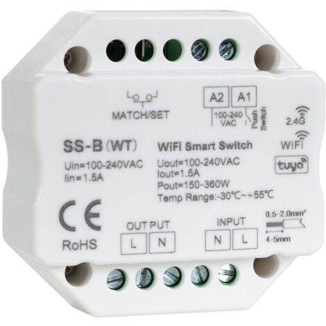 Module Interrupteur LED WiFi RF Compatible Bouton-Poussoir Blanc