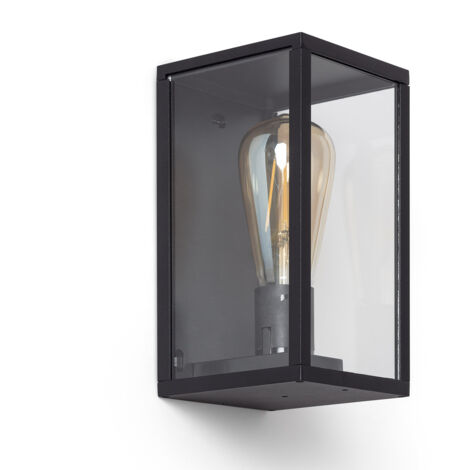 Ledkia – Applique extérieure aluminium et verre Atrium noir – Type E27 – 1 ampoule requise – Design élégant pour espaces commerciaux et vitrines