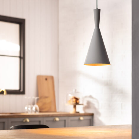 Ledkia – Suspension métal conique Lennon gris – Aluminium durable – Câble réglable jusqu'à 1,20 m – Compatible ampoules E27 jusqu'à 95 mm