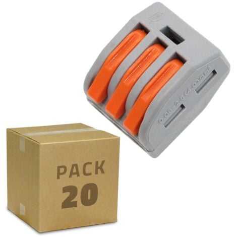 Pack 20 Connecteurs Rapides 3 Entrées PCT-213 pour Câble Électrique de 0.08-4mm² Gris