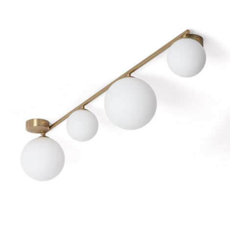 Plafonnier Métal et Verre Moonlight Brass 4 Spots Blanc