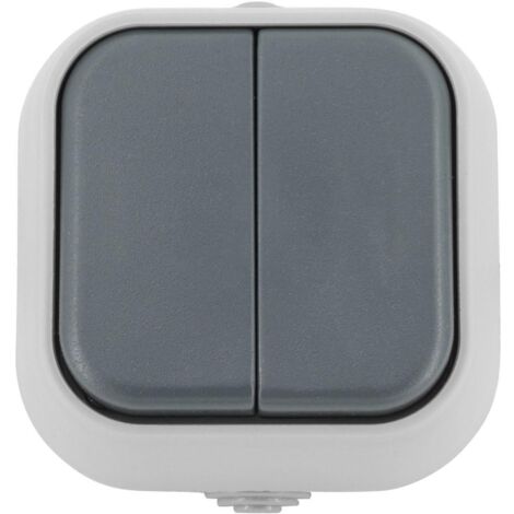 Ledkia – Interrupteur double IP54 gris – Poussoir composable – Matériau thermoplastique sans halogène – Installation sur toutes surfaces
