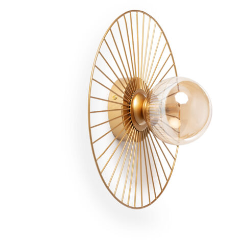 Ledkia – Applique murale en métal doré – Abat-jour sphérique en verre fumé – Design Art-Déco pour salon et entrée – Type d'ampoule G9