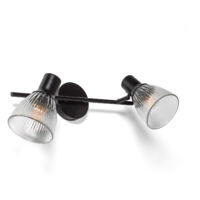 Ledkia – Applique murale 2 spots en métal et verre noir – Éclairage moderne pour salon et entrée – Compatible avec ampoules E27 – Installation facile