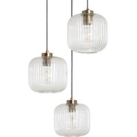 Ledkia – Suspension en verre tri wilde – 3 abat-jours réglables – Finition dorée – Compatible ampoules E27 – Design années 20