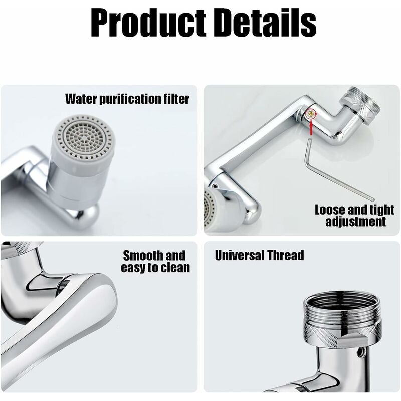 Robinet d'extension multifonctionnel rotatif à 1440 degrés, accessoire de  filtre de robinet, robinet 1080aerator avec deux méthodes de sortie d'eau  pour la salle de bain de cuisine