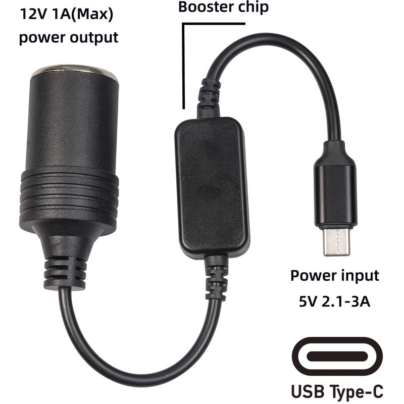 Câble de convertisseur de puissance femelle USB A mâle vers 12 V