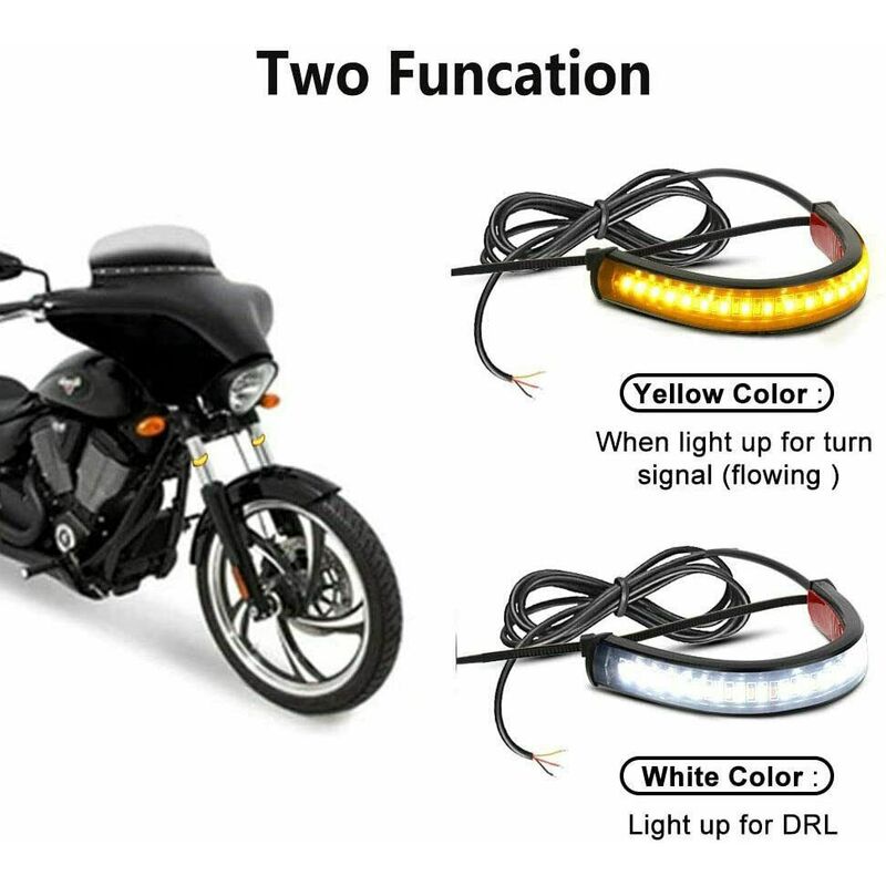 JMTBNO 2 Pcs LED Clignotants Moto Anneau Bande de Fourche Lumière Flexible  Lampe Avant Feu de Clignotants Moto Ambre Blanc DRL Feux Diurnes Étanche  Universel 12V : : Auto et Moto