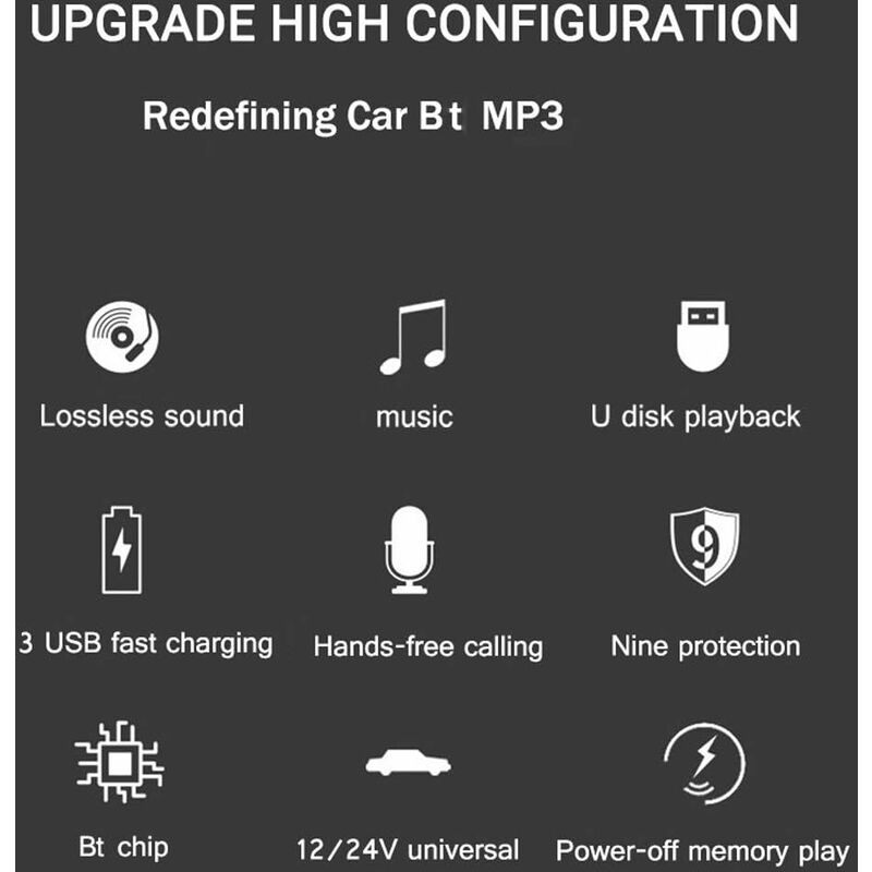Transmetteur FM Bluetooth,Kit Main Libre Voiture Bluetooth Chargeur Rapide Allume  Cigare avec Dual USB Ports,Lecteur MP3 Adaptateur Radio sans Fil, Support  Carte TF/Clé USB (Style:1) : : High-Tech