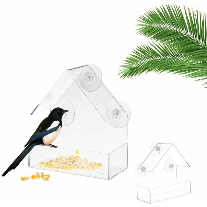 15715cm Mangeoires à fenêtre Acrylique Transparent, Bird Feeder Mangeoire à  Oiseaux Sauvages avec Porte-graines et 3 Ventouses Puissantes