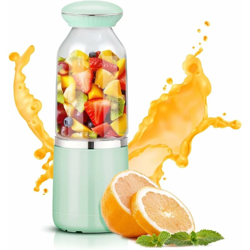 Portable Mixeur des Fruits Rechargeable USB,Mini Blender Pour Smoothie,  Milk-Shake,Jus de Fruits,Blender Portable 350-420ml 6 Lames pour Sport et