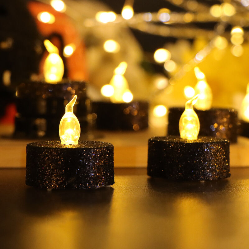 24 Pièces Bougies Chauffe-Plat LED à Paillettes Dorées Bougies sans Flamme  Noires Bougies Chauffe-Plat