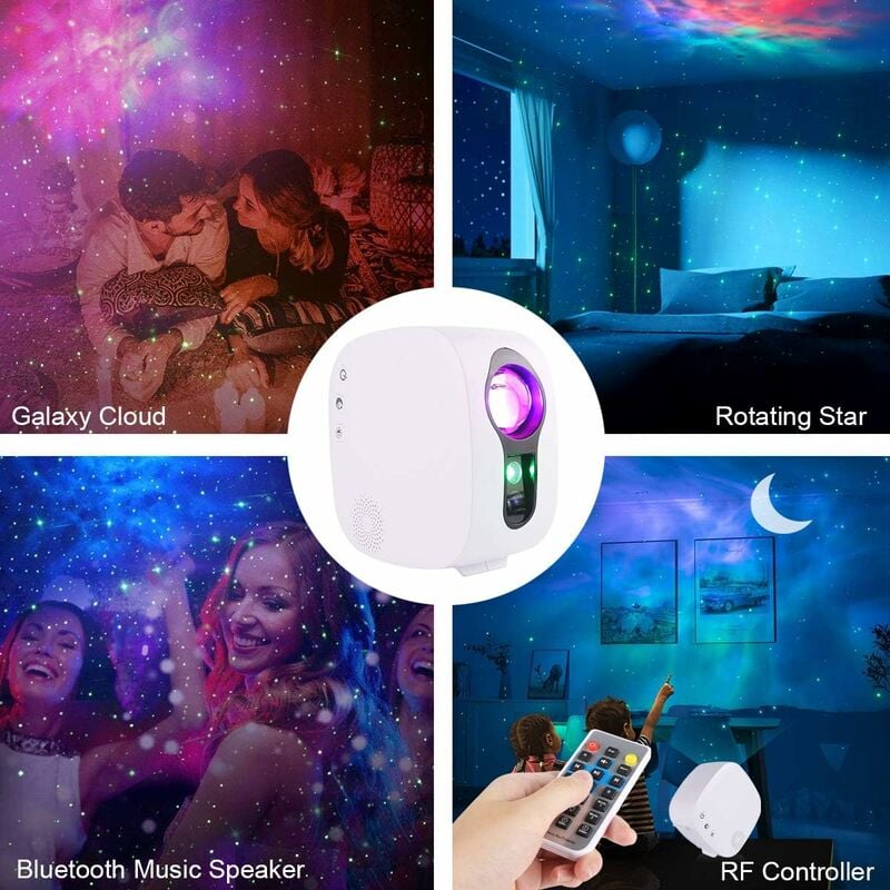 Flkwoh Projecteur Ciel Etoile, Ocan Lampe Projecteur Led 8 Dynamique  Projecteur Modes Galaxie Avec Bluetooth Lecteur De Musique Tlcommande  Minuterie R