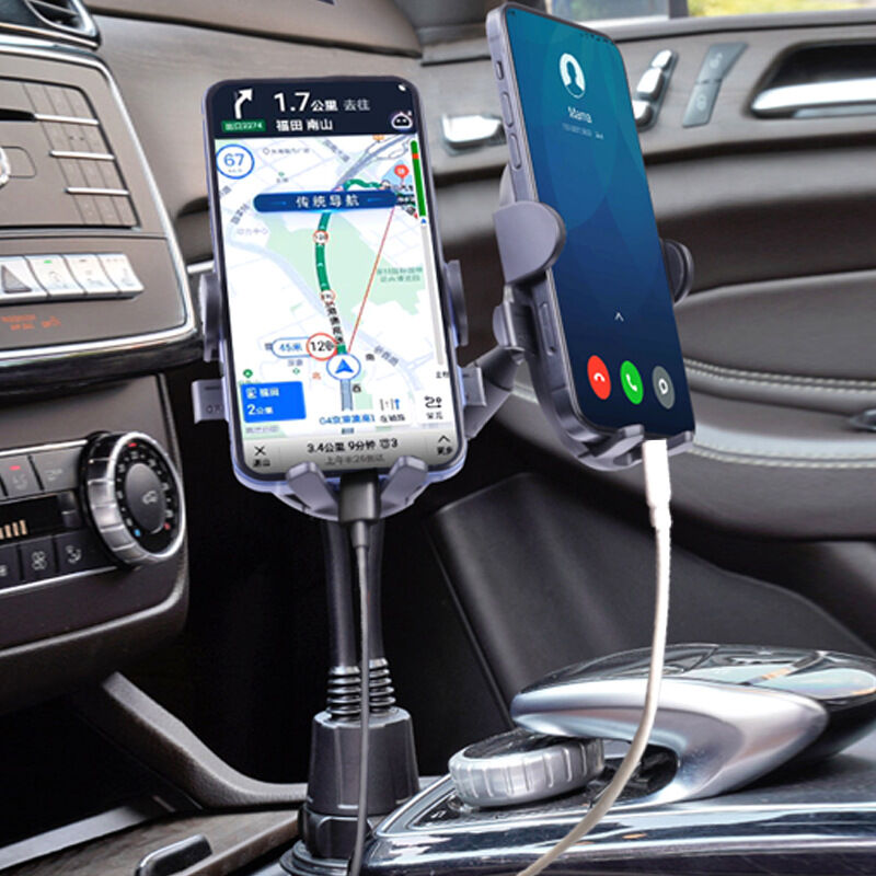 Support de téléphone double pour porte-gobelet de voiture - Long cou  flexible, support de téléphone de voiture rotatif à 360° - Réglable, taille  universelle pour 2 iPhone, Samsung, GPS et plus (bercea
