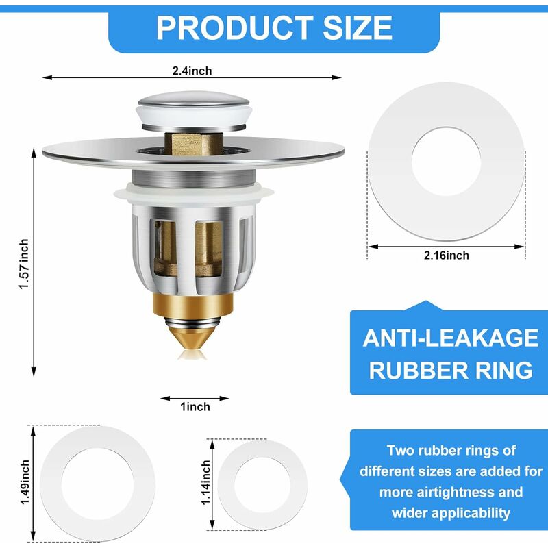 Bonde De Lavabo Pop-up, Bonde De Lavabo Universelle Pop Up Avec Filtre  Anti-clogging, Flitre Cheveux Anti-odeur Pour Les Trous De 26 42mm
