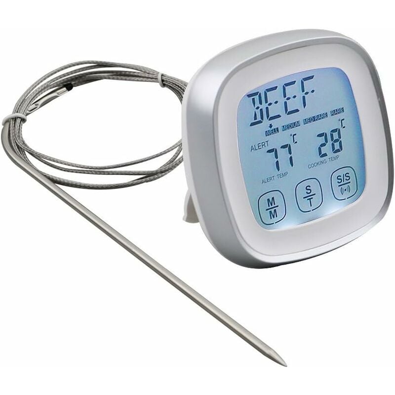 Thermomètre à viande pour le four analogique, lot de 2, thermomètre à sonde  en inox 20 cm, argenté