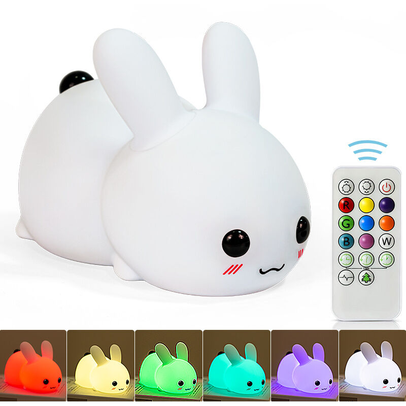 Veilleuse bébé lapin sans fil touch souple LED multicolore