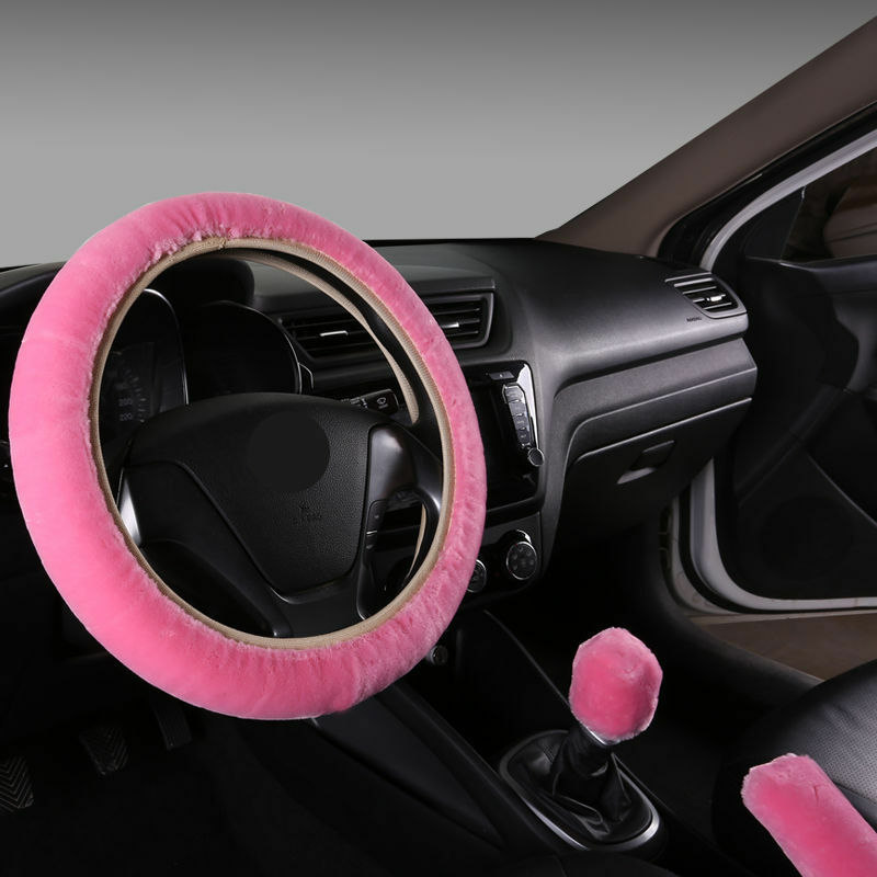 Housse de volant de voiture pour femme, en fourrure, rose, noir, chaud,  accessoires d'intérieur pour