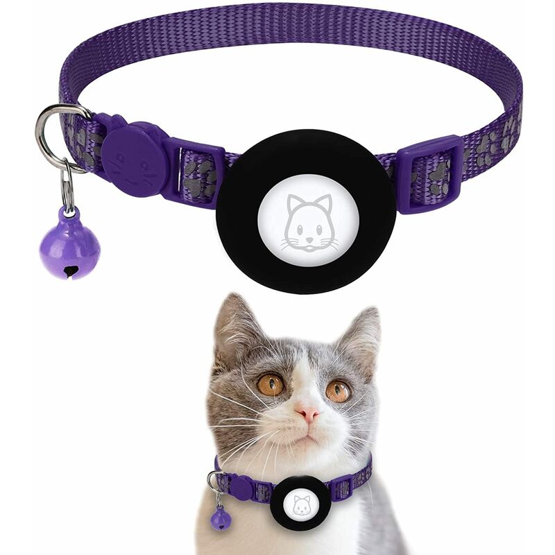 Collier pour chat Airtag avec cloche Colliers de chaton réglables Breakaway  Étui en silicone pour porte-étiquette compatible avec Apple Airtag - Bleu 
