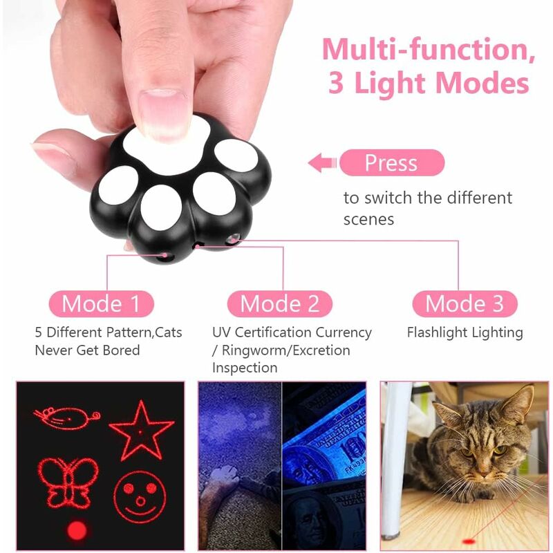 1 pièces (projection LED lumière rouge + lumière laser + lumière violette  UV) Chat Pointeur, USB Rechargeable Jouet Lumineux à LED pour Chat Chien  Outil de Formation