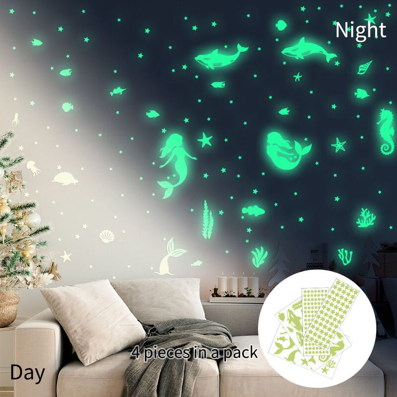 4 feuilles (feu vert) Étoiles phosphorescentes, points lumineux autocollant  fluorescent, stickers fluorescents pour ton ciel étoilé, étoiles  phosphorescentes plafond