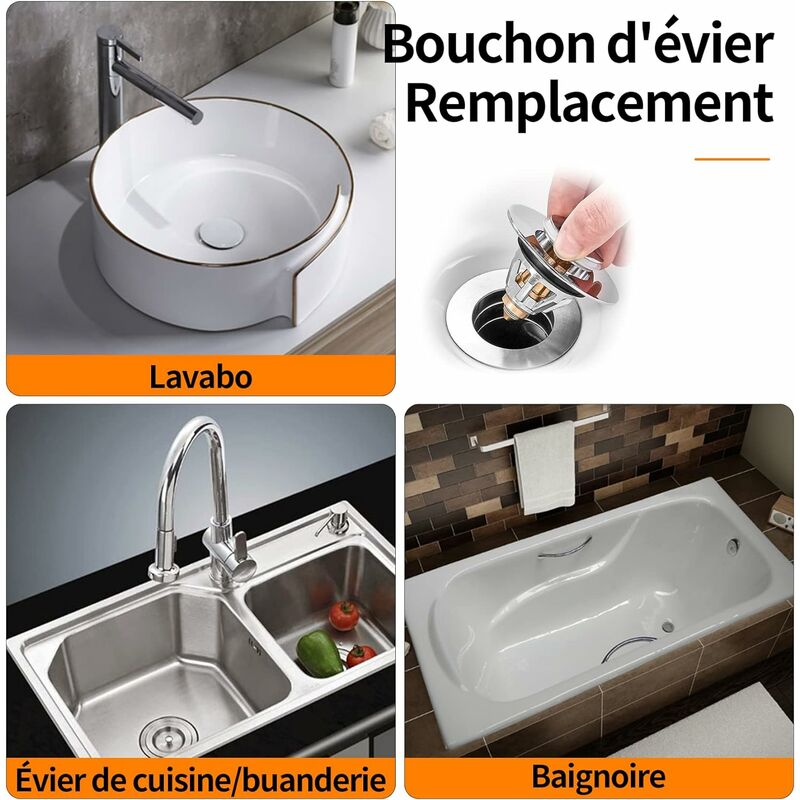 BOUCHON BAIGNOIRE Bouchon Evier Cache Trou Bain Plug Couverture