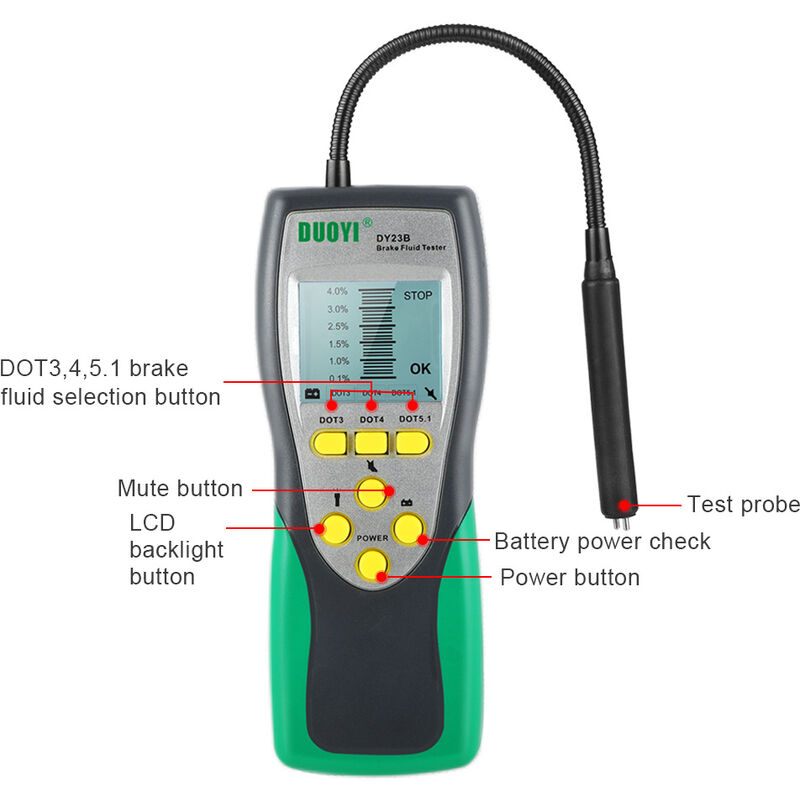 Testeur de liquide de frein DOT 3 / 4 / 5.1 avec lampe LED