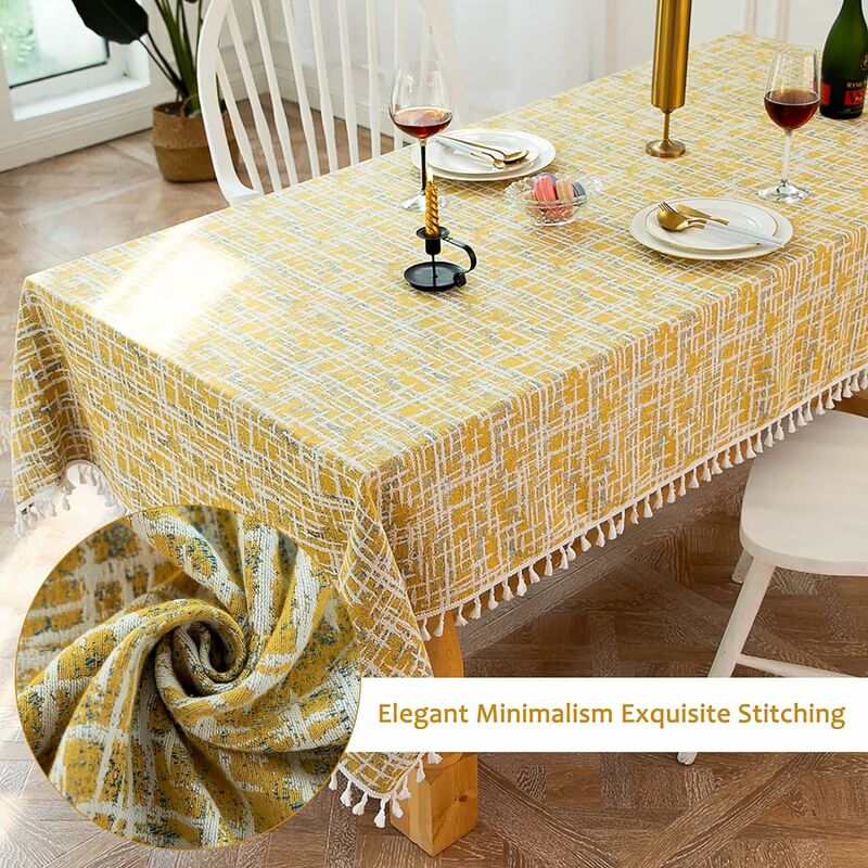 Nappe rectangulaire anti-salissure beige 140 x 140 cm effet lin polyester  nappe