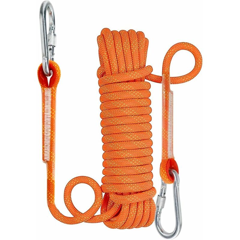 Corde - 20 mètres - Mousqueton - 400 KG Force de traction - Orange