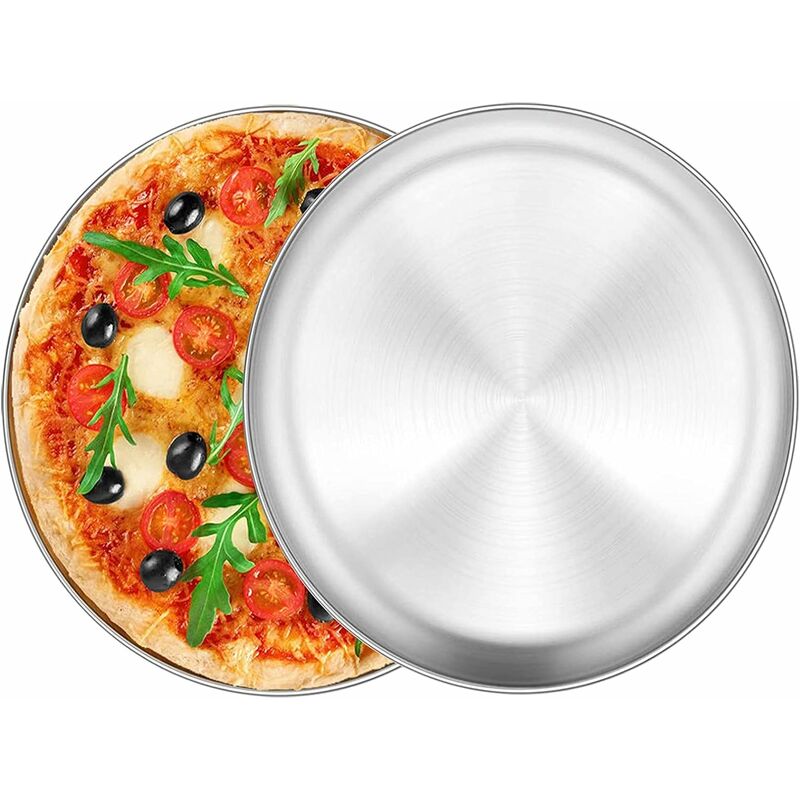 Plateau à pizza Set de 4, plaque de cuisson à pizza ronde en forme de pizza  en acier inoxydable pour la cuisson au four, 26 cm, saine et durable,  facile à nettoyer