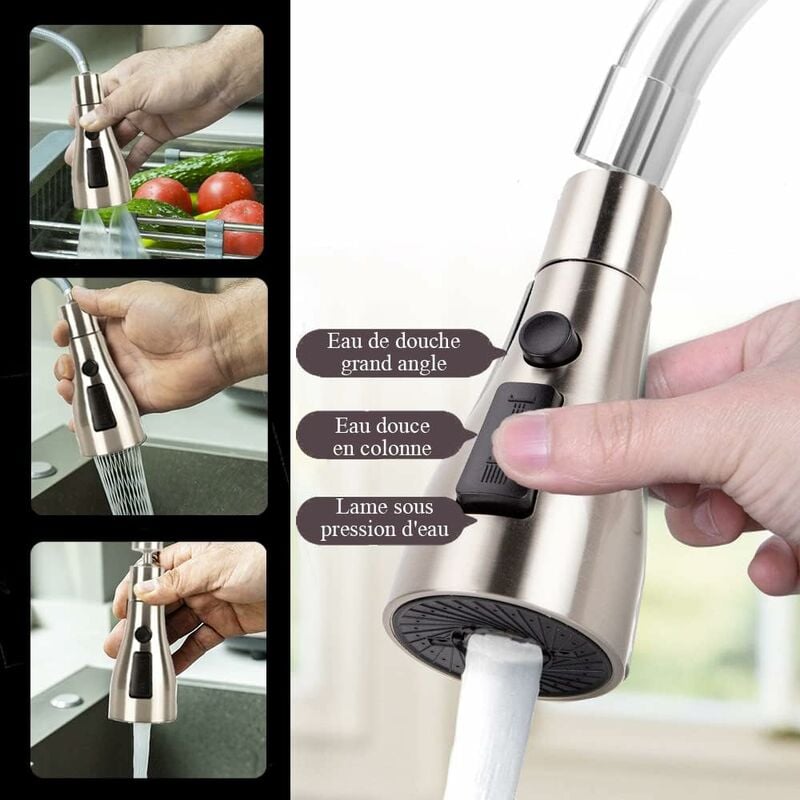 Embout rallonge robinet rotatif 1440° - 2 fonctions jet ou douchette  cuisine