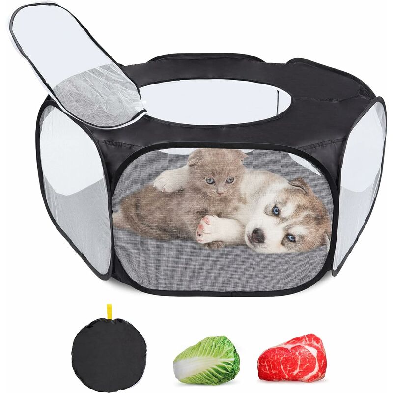 PawHut Parc Enclos Pliant pour Chiens Chiots Animaux Domestiques Modulable  6 Pièces Grillage en Métal avec Porte Pare-Soleil Ø 120 x 60 cm 