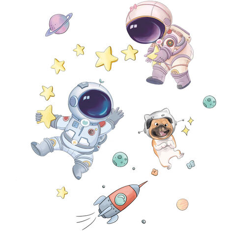 Sticker Mural Lumineux Espace,Astronaute Glow in the Dark Stickers Muraux  Fluorescent Stickers Murale, Lune et Etoiles Phosphorescentes Stickers