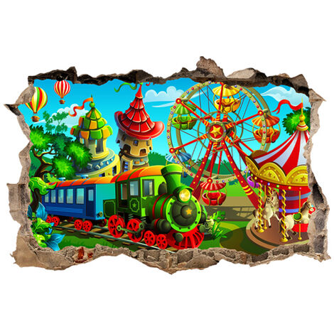 Sticker mural pour enfant, papier peint autocollant - Train et avion