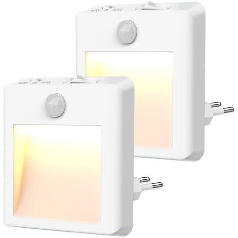Veilleuse Prise Electrique [Lot de 2], Gradation Progressive Lampe  Detecteur de Mouvement Interieur, Blanc Chaud Veilleuse