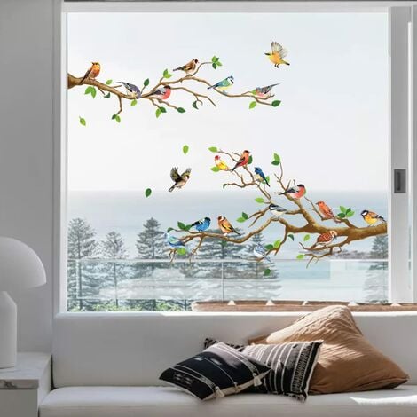 Sticker décoration fenêtre: Branches à Feuilles Rondes 