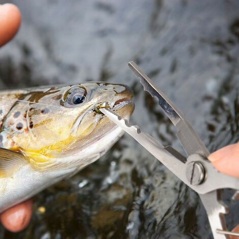 Noir-Pince de Pêche, Outil à Enlever des Crochets Multifonctionnelle et  Légère en Acier Inoxydable avec Lanière Enroulée de Sécurité