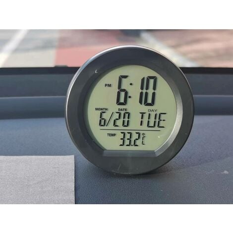 Horloge à écran LCD à énergie solaire pour voiture avec heure (12/24  heures) pour tableau