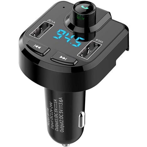 Transmetteur FM Bluetooth,Kit Main Libre Voiture Bluetooth Chargeur Rapide  Allume Cigare avec Dual USB Ports,Lecteur MP3 Adaptateur Radio sans Fil
